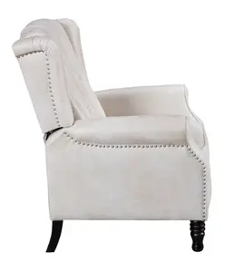 Faux Leather Suede Cream Marianna Manual Recliner Wingback Chair