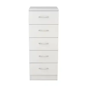 SunDaze Chest of Drawers Bedroom Furniture Bedside Cabinet with Handle 5 Tall Narrow Drawer White 34.5x36x90cm