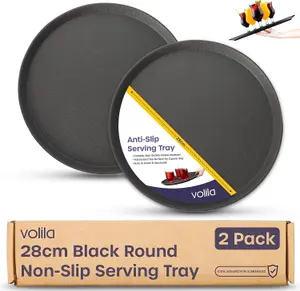 28cm Round Non-Slip Serving Tray 2 Pack Black Trays for Food & Drinks Dishwasher Safe for Parties, Bars, & Restaurants