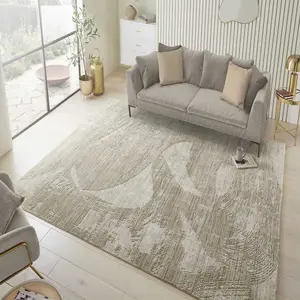 Beige Abstract Wool Luxurious Modern Easy to Clean Abstract Dining Room Bedroom and Living Room Rug -305cm X 427cm