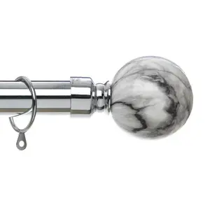 Metal Curtain Pole Set Extendable 40cm to 144cm Marble Chrome Curtain Rail 25mm