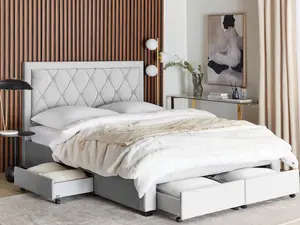 Velvet EU King Size Bed with Storage Light Grey LIEVIN