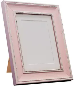 Scandi Distressed Pink Frame with White Mount for Image Size 9 x 7 Inch