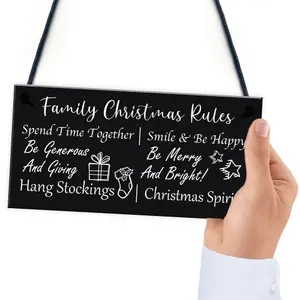 Funny Family Christmas Rules Sign Christmas Decoration Home Decor Family Gift