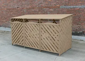 Wooden Triple Wheelie Bin Storage - Natural