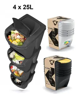 Sorting Waste Bin Recycling Segregation Stackable Lidded Black 4x25L