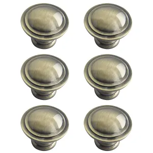 Zinc alloy Antique brass effect Ring Furniture Knob (Dia)30mm, Pack of 6