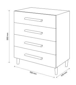 Atomia Freestanding White oak effect 4 Drawer Chest of drawers (H)550mm (W)750mm (D)450mm