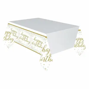 Amscan Plastic Confetti Happy Birthday Party Table Cover White/Gold (One Size)