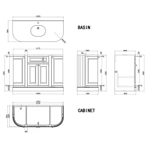 Fairmont Curved Midnight Grey Floor Standing Vanity Unit (W)1200mm