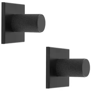 2 PACK - Knurled Cylinder Cabinet Door Knob & Matching Backplate - Matt Black 40 x 40mm