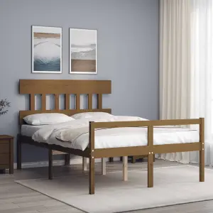 Berkfield Bed Frame with Headboard Honey Brown 140x190 cm Solid Wood