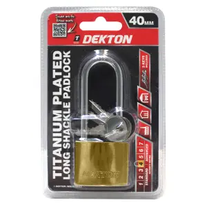 Dekton 40mm Long Shackle Titanium Iron Padlock, 3 Keys