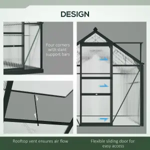 Outsunny 6x4ft Walk-In Polycarbonate Greenhouse Plant Grow Galvanized Aluminium