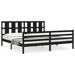 Berkfield Bed Frame with Headboard Black 200x200 cm Solid Wood