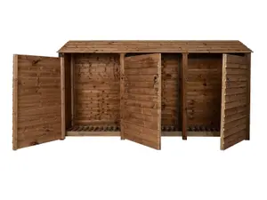 Wooden log store with door W-335cm, H-180cm, D-88cm - brown finish