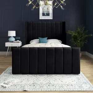 Oxford Upholstered Soft Touch Plush Black Velvet Bed Frame