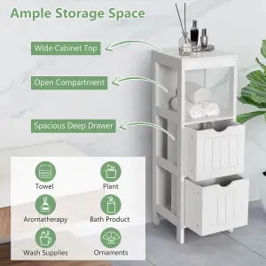 Costway Bathroom Floor Cabinet Wooden Storage Cupboard Freestanding 2 Removable Drawers