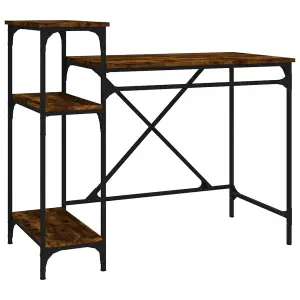 Berkfield Desk with Shelves Smoked Oak 105x50x90 cm Engineered Wood&Iron