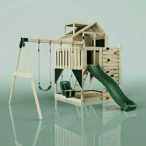 Rebo PolarPlay Kids Climbing Tower & Playhouse - Swing Saga Green