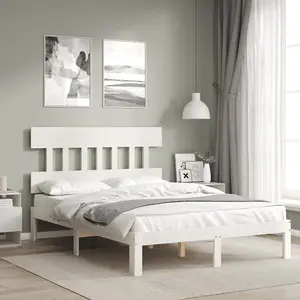 Berkfield Bed Frame with Headboard White 140x190 cm Solid Wood