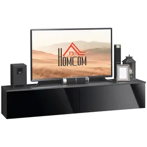 HOMCOM Wall Mounted TV Stand Unit with Storage and High Gloss Effect, Black