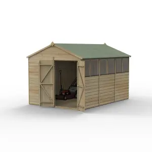 Forest Garden Beckwood Shiplap 12x8 ft Apex Natural timber Wooden Pressure treated 2 door Shed with floor & 6 windows - Assembly service included