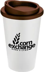 Promotional Printed Americano Mugs | Branded Americano Travel Mugs - White Mug - Brown Lid (476)