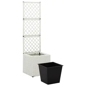 Berkfield Trellis Raised Bed with 1 Pot 30x30x107 cm Poly Rattan White