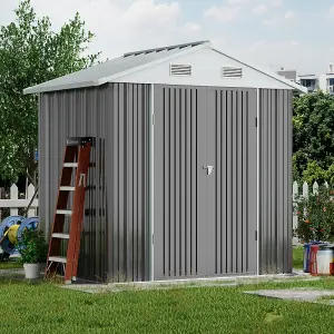 6 x 4 ft Apex Metal Shed Garden Storage Shed with Double Door,Grey