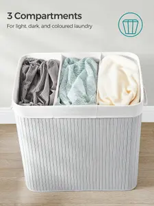 SONGMICS Laundry Hamper Basket With 3 Sections, Clip-On Lid And Handles, 150L Foldable, For Laundry Room, Bedroom, Bathroom, Grey