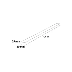 PACK OF 5 (Total 5 Units) - 25mm x 50mm Sawn Softwood Carcassing Treated Green Timber - 3600mm Length