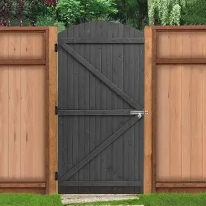 Grey Semi Braced Arch Top Strong Wooden Garden Gate with Latch  H 210cm x W 105cm