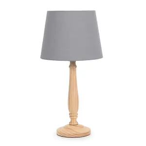 ValueLights Victoria Traditional Light Wood Candlestick Table Lamp with Grey Tapered Shade