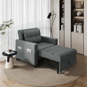 Yaheetech 3-in-1 Convertible Sleeper Sofa Bed Chair Light Grey