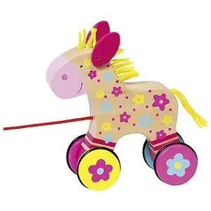 Goki Pull Wooden Along Horse w/ Wheels Toy