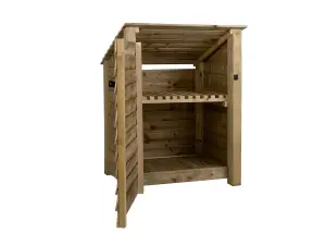 Wooden tool store (roof sloping back), garden storage with shelf W-99cm, H-126, D-88cm - natural (light green) finish