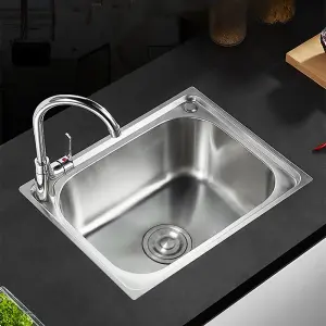 Deep Single Bowl Stainless Steel Catering Inset Kitchen Sink and Drainer 495mm x 395 mm