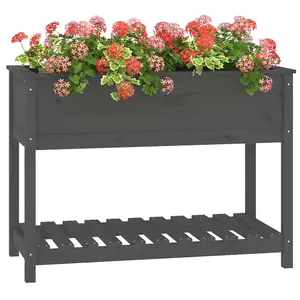 Berkfield Planter with Shelf Grey 111.5x54x81 cm Solid Wood Pine