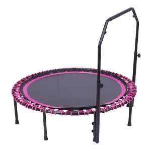 48in Bungee Cords Foldable Round Trampoline with Adjustable U-Handle Bar in Pink for Indoor Outdoor