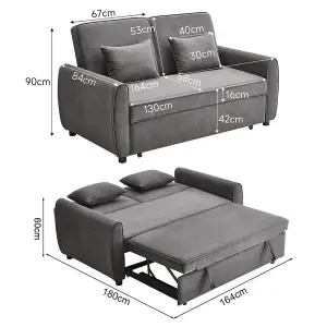 Convertible Sofa Bed with 2 Pillows in Dark Grey Suitable for Small Apartment