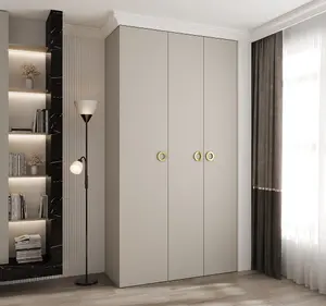 Elegant Cashmere Como I Hinged Door Wardrobe H2460mm W1300mm D500mm, Three Doors, Eight Shelves, Hanging Rail, Gold Handles