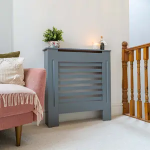 Matt Grey Horizontal Line Radiator Cover - Small