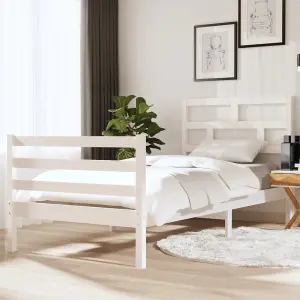 Berkfield Bed Frame White Solid Wood 90x200 cm 3FT Single