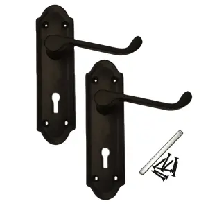 Ashford Door Handle Key Lock Scroll Lever - Matt Black Chrome Key Lock Hinge Pack