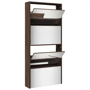 Berkfield Shoe Cabinet with Mirror 4-Layer Brown Oak 63x17x134 cm