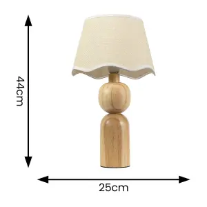 ValueLights Azalea Rustic Wooden Table Lamp with Linen Scallop White Trim Edge Shade and LED Bulb