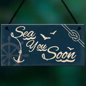 Red Ocean SeaSide Sea You Soon Nautical Shabby Chic Hanging Plaque Beach Bathroom/Kitchen Decor Gift Sign