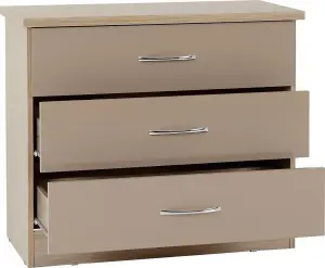 Nevada 3 Drawer Chest in Oyster Gloss Light Oak Effect Veneer