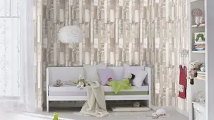 Rasch Beige Grey White Rustic Wood Panel Plank Pallet Effect Wallpaper 203714